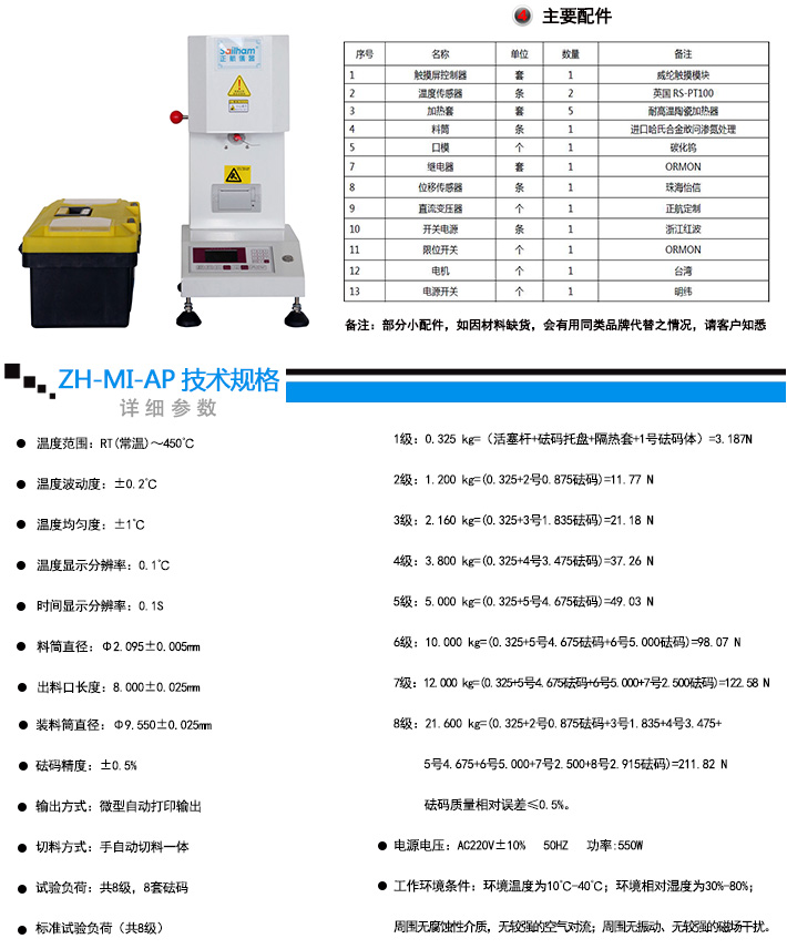 熔體流動(dòng)速率儀(質(zhì)量法)詳細(xì)技術(shù)參數(shù)說(shuō)明